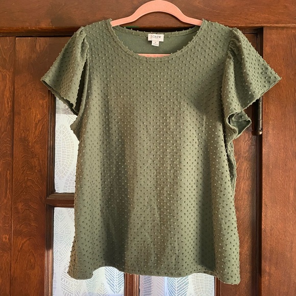 J. Crew Moss Green Flutter Sleeve Swiss Dot Tee - Picture 2 of 9